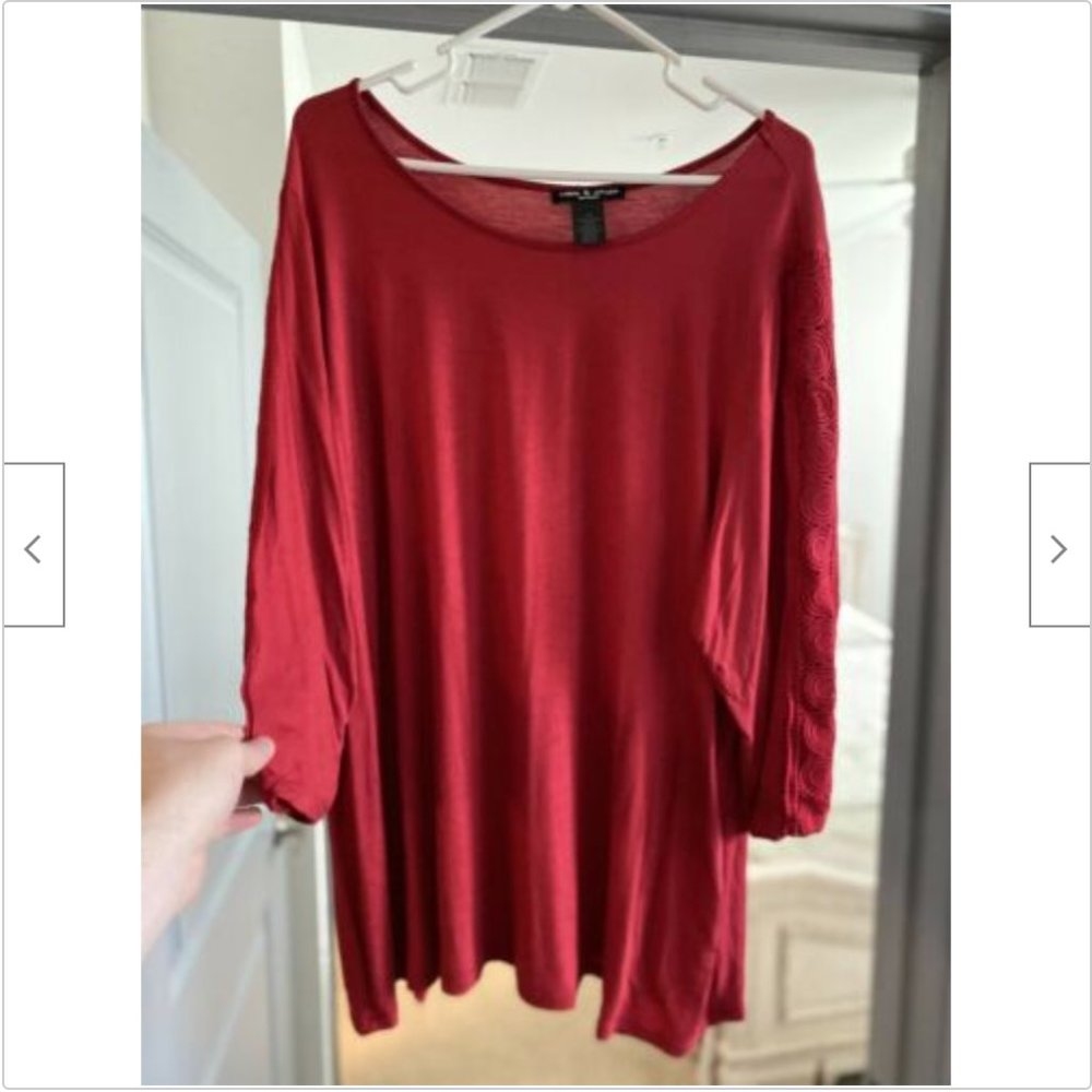 Cable & Gauge Scoop Neck Top - Red - 2x - NWOT
